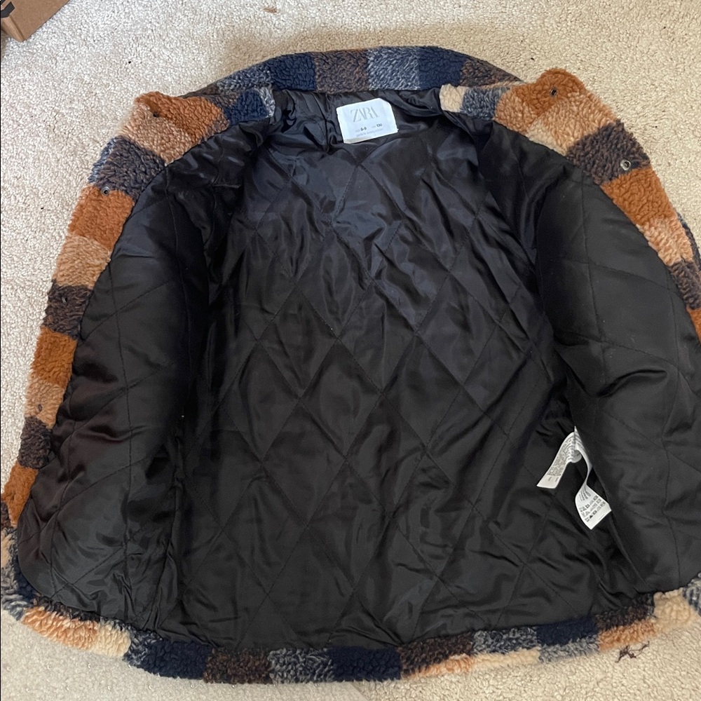 SOLD Zara Unisex Kids Brown/Navy Overshirt Jacket. Size 8/9. B3 - Picture 4 of 7